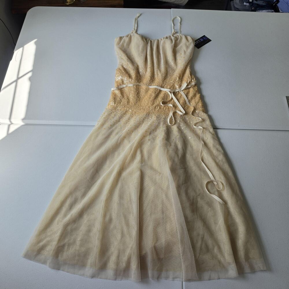 Vera Wang Dress Womens 8 Gold Sequin Tulle A Line Maxi Evening Formal Gown